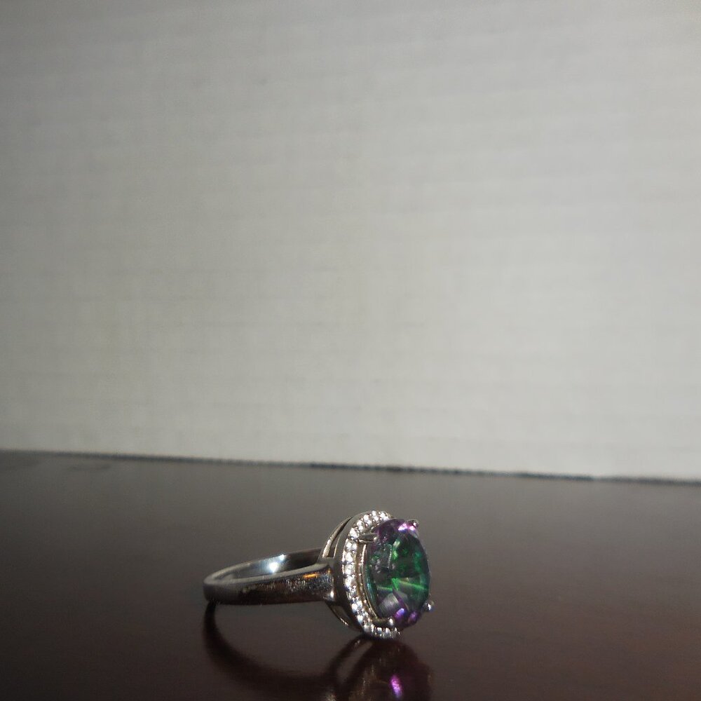 WOMEN'S FIRE TOPAZ OVAL STONE W/DIAMOND ACCENTS-STERLING SILVER-SIZE 10